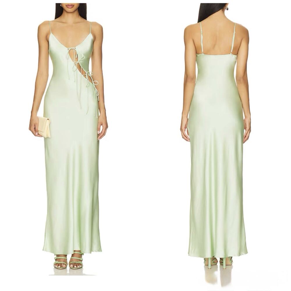 NWT Lioness x REVOLVE "About A Girl" Satin Maxi Slip Dress in Light Green/Lime ✨ - Picture 2 of 16